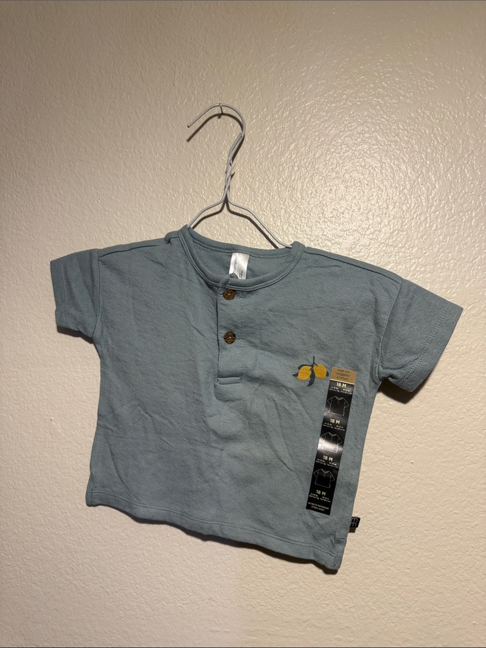 Toddler Blue Short-Sleeve Henley Shirt with Lemon Patch